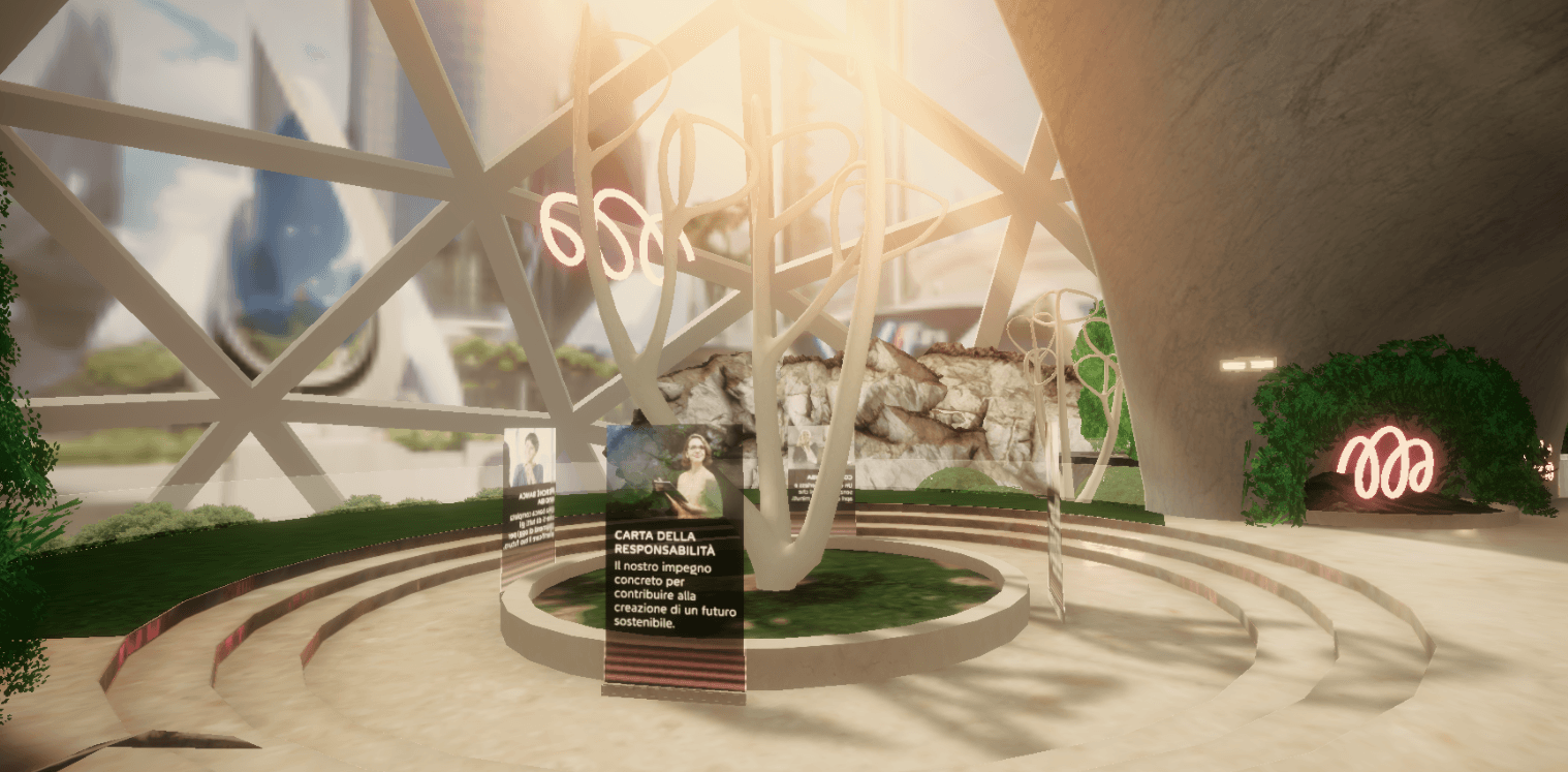 Banca Widiba virtual hub with information displays