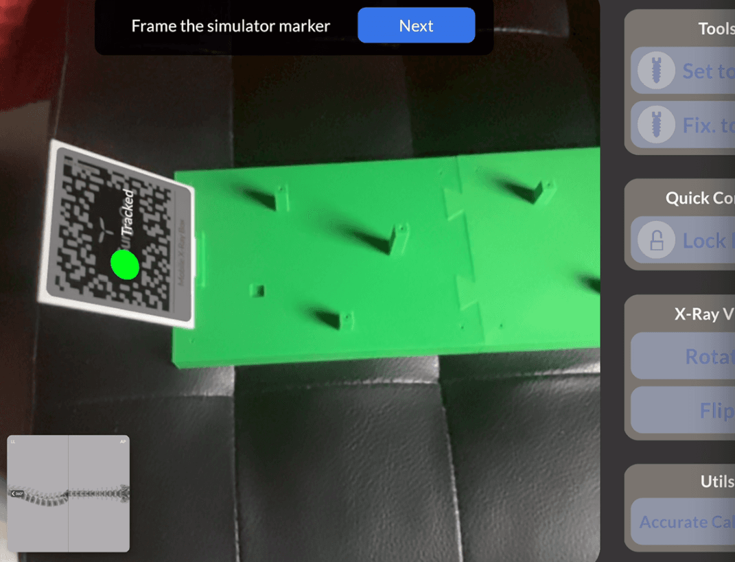 Public-safe green simulator prototype framed by the AR application