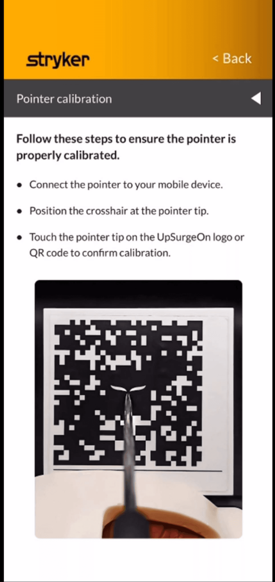 Mobile navigation guide showing pointer calibration