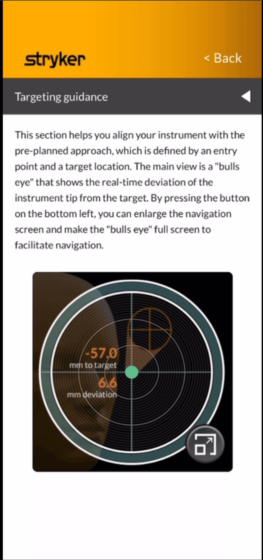 Mobile navigation guide showing realtime targeting guidance