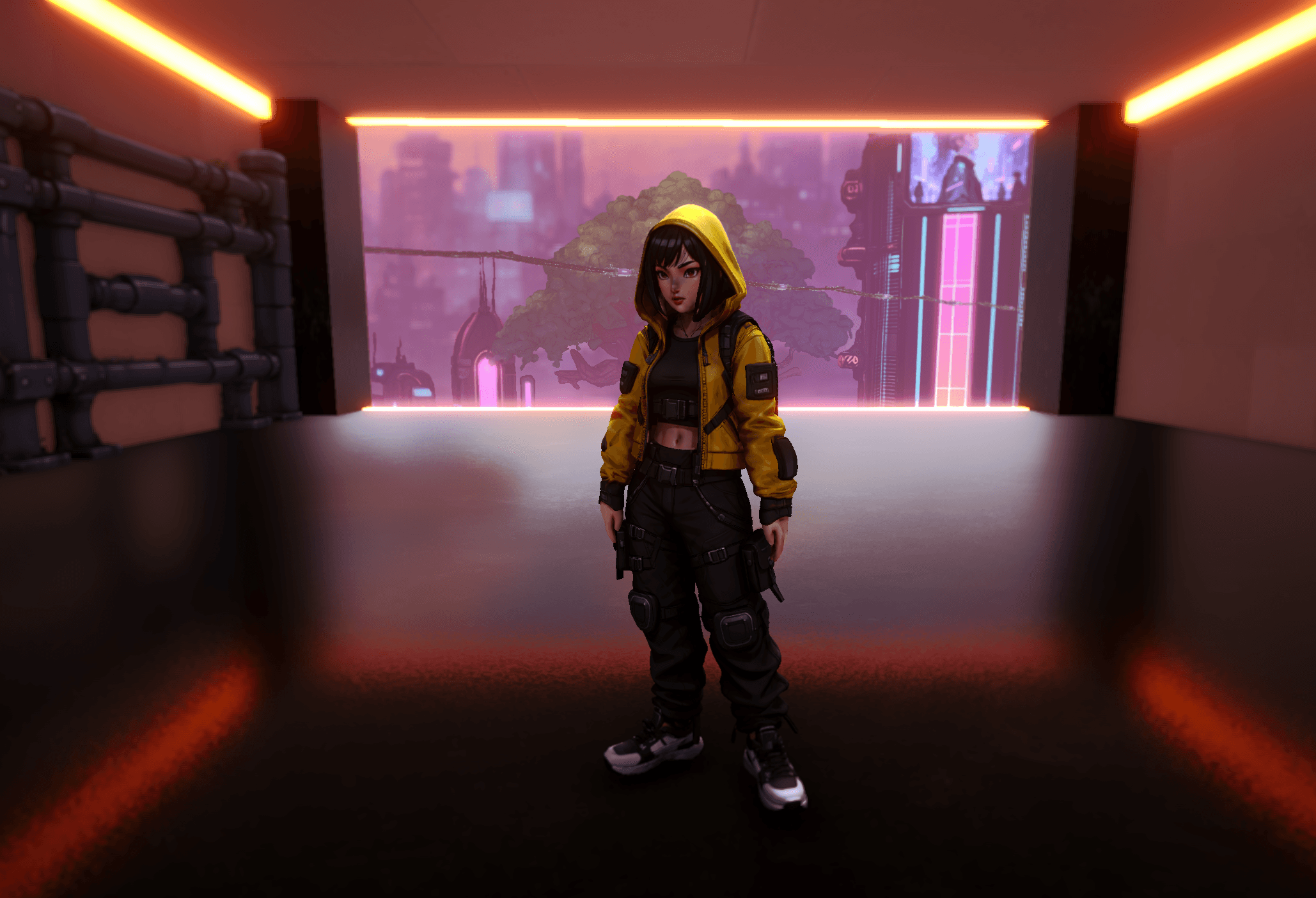 Generated 3D character asset in a realtime corridor setup