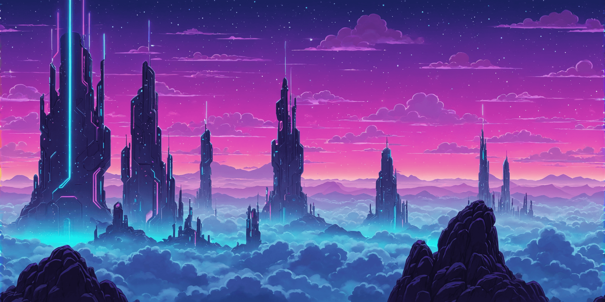 Purple fantasy skyline environment