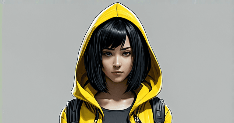 Close character identity reference with a yellow hood