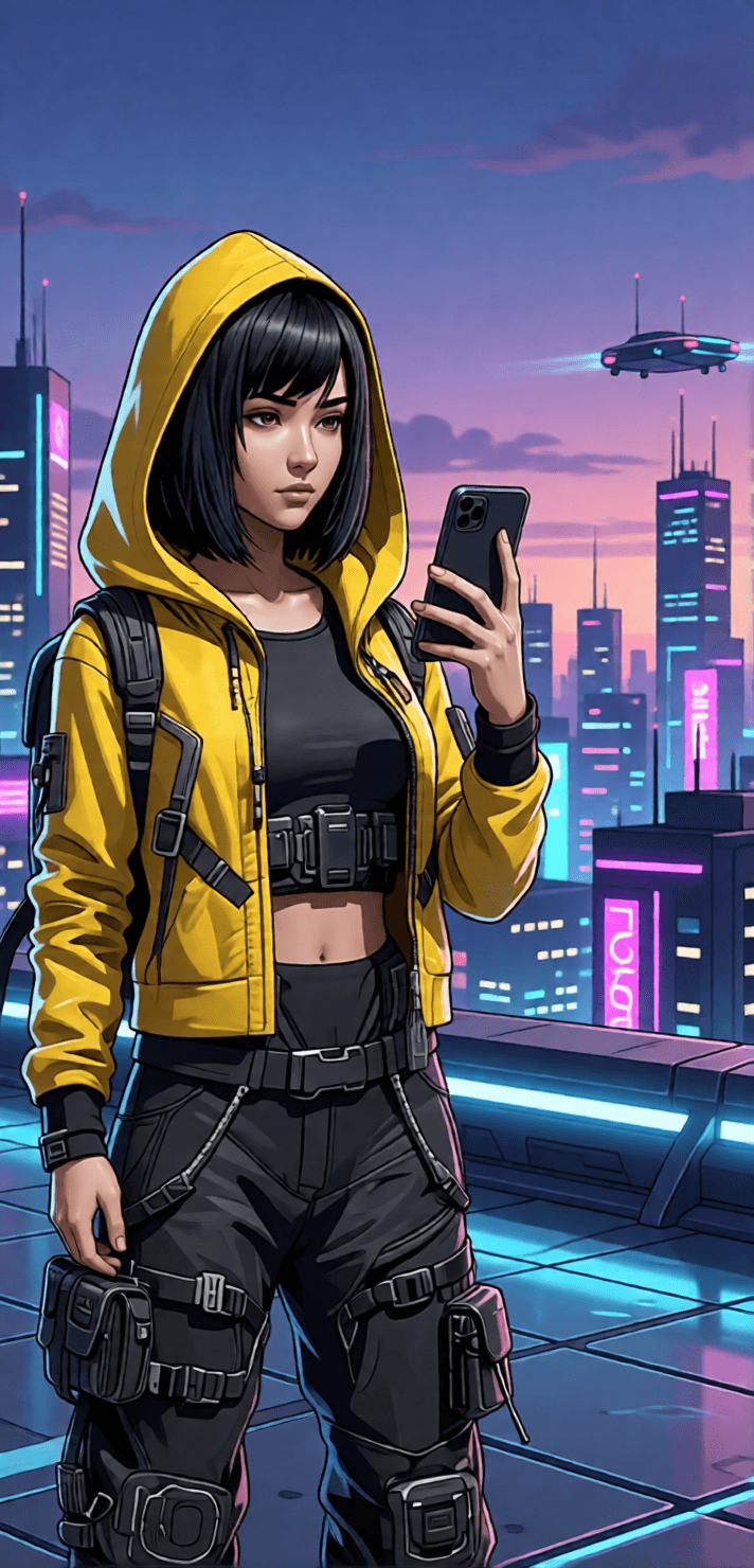 Consistent character variation 07 with a yellow hood and dark outfit